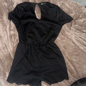 SHEIN v-neck laser cut romper black XS